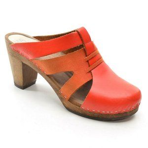 Maguba Paris Orange Leather Swedish Wooden Clog 40